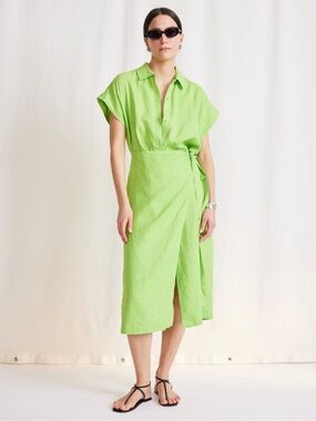 Apiece Apart Bright Lime Green Button-Front Dress